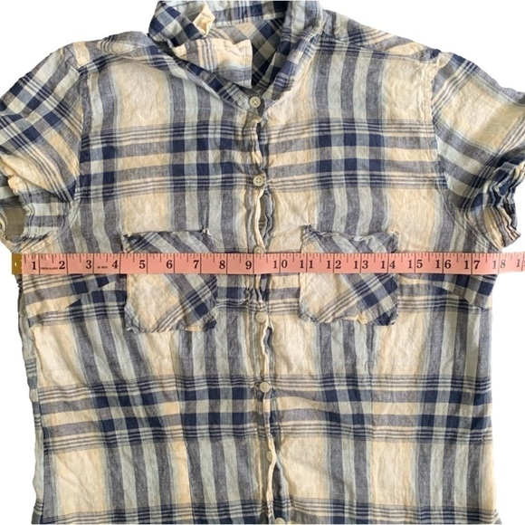 Forever 21 Cream Blue Plaid Button Down Short Sleeve Top Size M - Picture 8 of 9